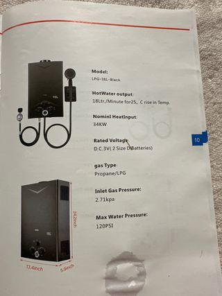 Calentador Gas Butano 18L Negro