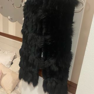 Bufanda Piel Zorro y Conejo Negra