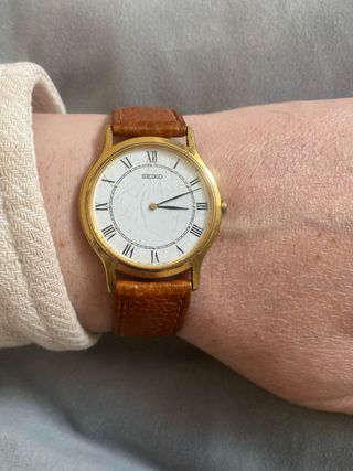 Reloj Seiko Vintage Dorado Correa Marrón