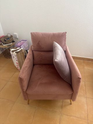 Sofá rosa y gris como nuevo