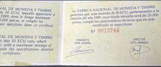 Moneda 50 ecus oro 1989 Felipe II