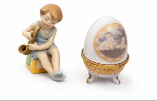 Porcellana vintage: bimbo e uovo decorato