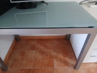 Mesa de cocina cristal y metal gris 120x70