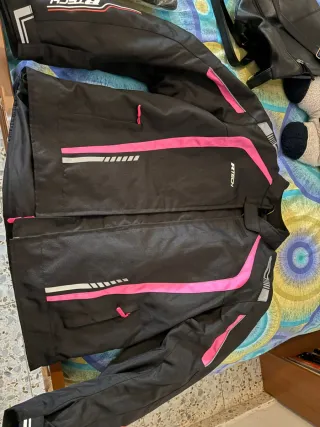 Chaqueta Moto Mujer Negra y Rosa 3XL guantes m