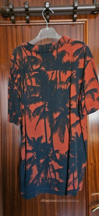 Camisa Yaliss Estampado Palmeras Naranja Negra
