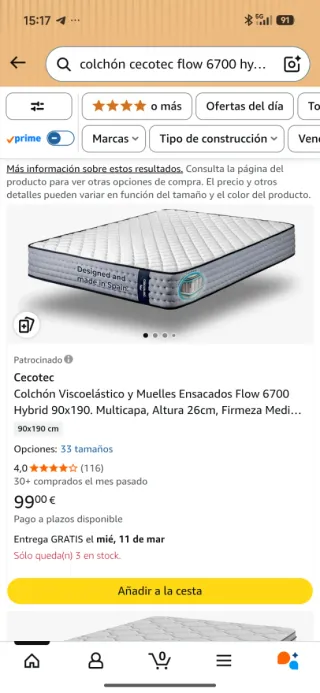 Colchón 90x190 Muelles Ensacados Viscoelástico