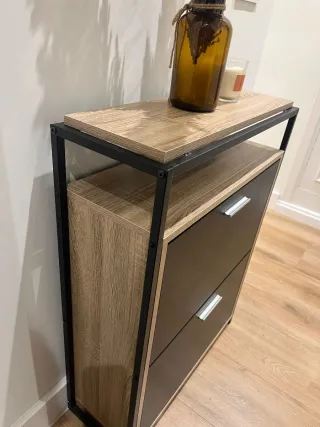 Zapatero 2 cajones madera y metal