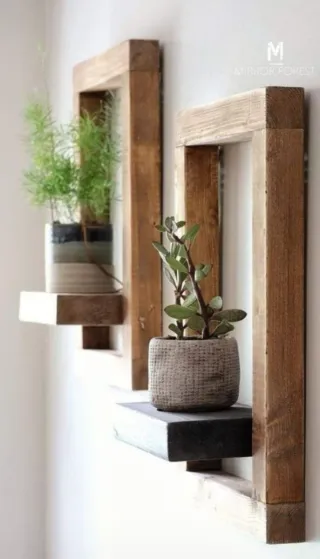 Estantería rústica madera y piedra