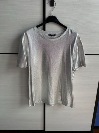Camiseta Zara Plateada Talla XL