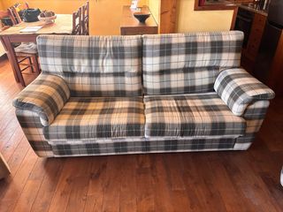 Sofá 3 plazas tela rústico beige/gris