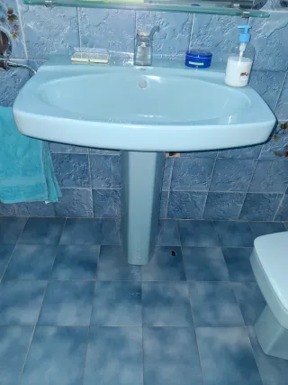 Lavabo Pica Cerámica Azul y Blanco