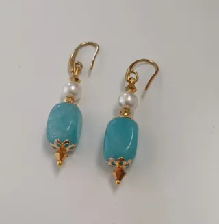 Orecchini Quarzo Blu Artigianali Dorati