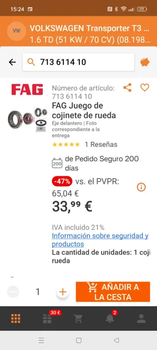 VW T3 Rodamiento Rueda Delantera