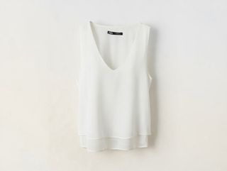 Blusa Zara Crema M Sin Mangas Elegante Forrada