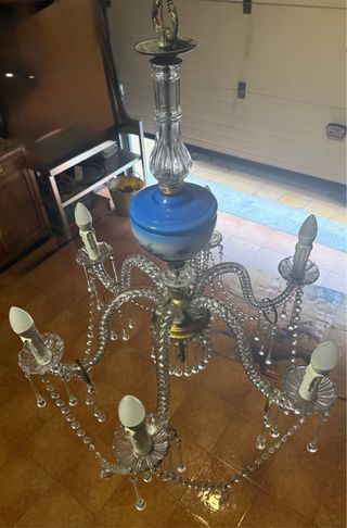 Lámpara de araña antigua de cristal  6 brazos