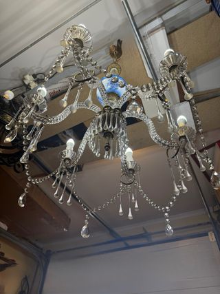 Lámpara de araña antigua de cristal  6 brazos