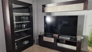 Mueble salón completo madera y cristal