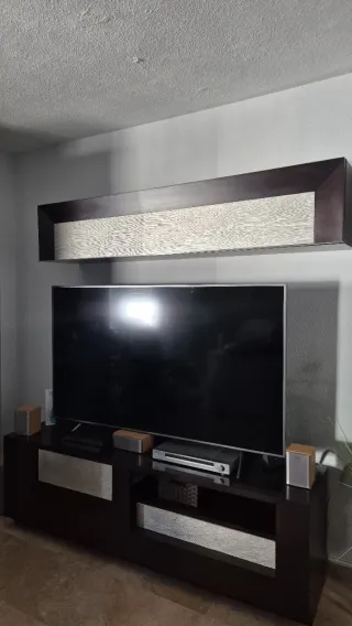 Mueble salón completo madera y cristal