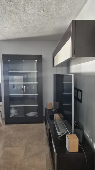 Mueble salón completo madera y cristal