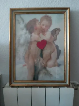 Cuadro Marco Dorado Querubines Corazón