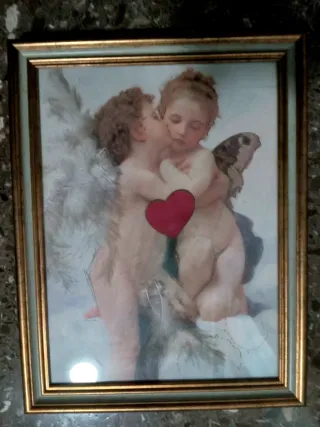 Cuadro Marco Dorado Querubines Corazón