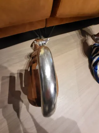 Figura Gato Decorativa Metal y Madera