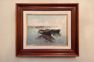 Cuadro óleo barcos en el agua