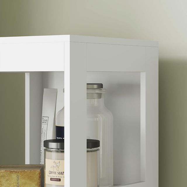 Mueble de Baño Con 3 Estantes Abiertos y 2 Cajones, Columna de Baño Ahorra Espacio en Madera, Armario para Comedor, Sala de Estar, Cocina, 30X30X141.2 Cm, Blanco