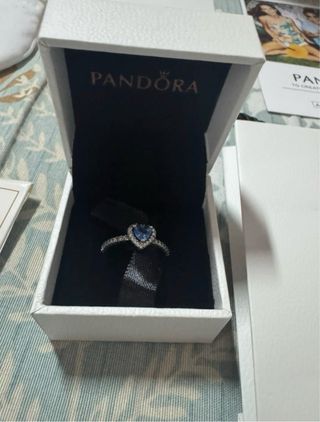 Anillo Pandora Corazón Azul Plata