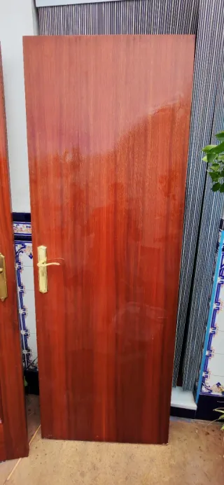 Puerta de madera con manillas doradas