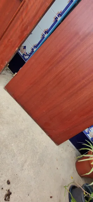 Puerta de madera con manillas doradas