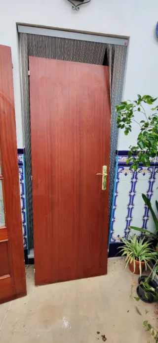 Puerta de madera con manillas doradas