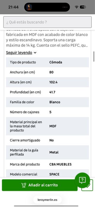 Cómoda blanca 5 cajones