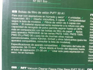 Universales Bolsas Filtro Vellon para  Aspiradora