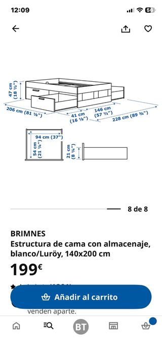 Cama doble Brimnes Ikea con cajones