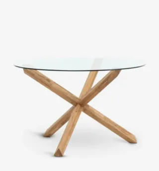 Mesa redonda cristal y madera