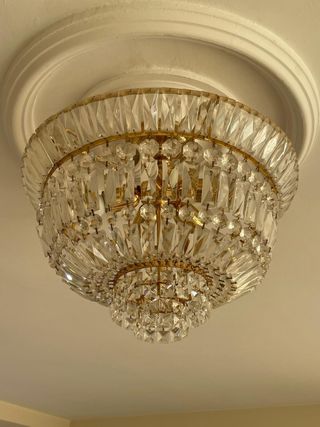 Lámpara de techo cristal y metal dorado