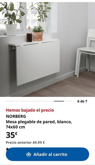 2 Mesas Plegables Pared IKEA NORBERG Blanca.