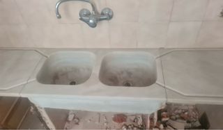 Fregadero doble encimera mármol blanco