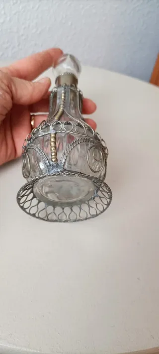 Antiguo Perfumero Frasco Vidrio Metal