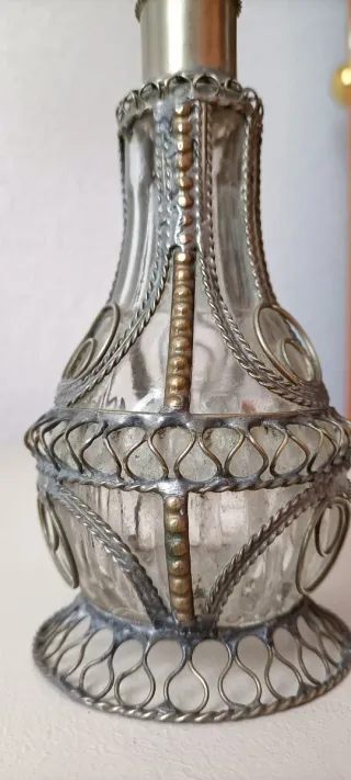 Antiguo Perfumero Frasco Vidrio Metal