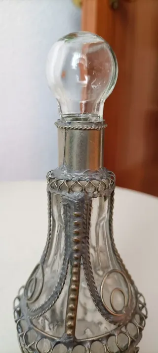 Antiguo Perfumero Frasco Vidrio Metal
