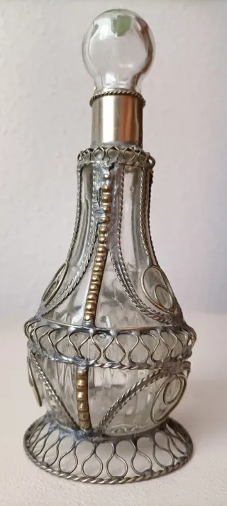Antiguo Perfumero Frasco Vidrio Metal
