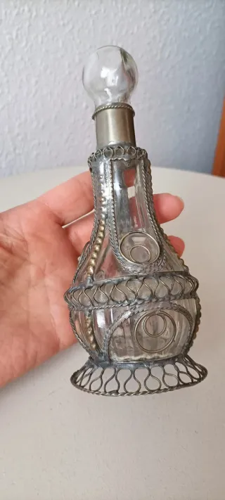 Antiguo Perfumero Frasco Vidrio Metal