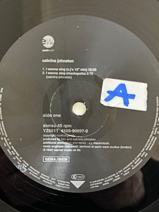 Sabrina Johnston "I Wanna Sing" vinile house 90s
