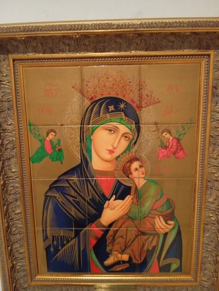 Cuadro Virgen María Niño Jesús Icono Vintage