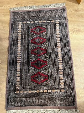 Alfombra persa pequeña lana roja y gris