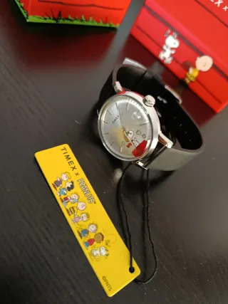 Orologio Timex x Peanuts Pelle Nero Argento
