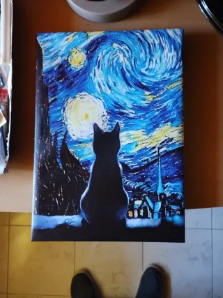 Stampa su tela Notte Stellata con gatto