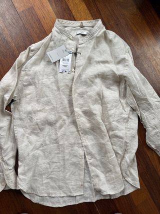 Camisa 100% lino Mango Talla S o m de mujer. Beige